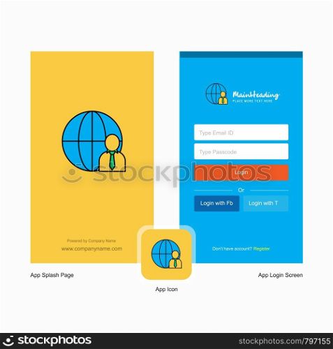 Company Internet Splash Screen and Login Page design with Logo template. Mobile Online Business Template