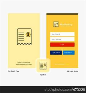 Company Invoice Splash Screen and Login Page design with Logo template. Mobile Online Business Template