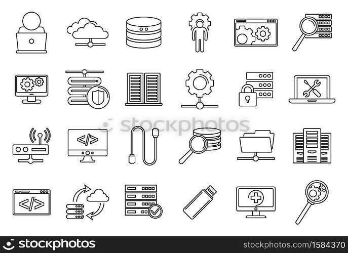 Company it administrator icons set. Outline set of company it administrator vector icons for web design isolated on white background. Company it administrator icons set, outline style