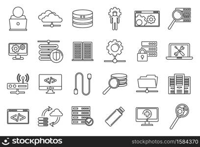 Company it administrator icons set. Outline set of company it administrator vector icons for web design isolated on white background. Company it administrator icons set, outline style