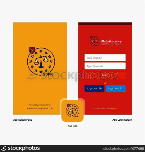 Company Justice Splash Screen and Login Page design with Logo template. Mobile Online Business Template