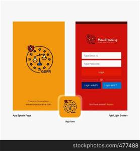 Company Justice Splash Screen and Login Page design with Logo template. Mobile Online Business Template