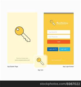 Company Key Splash Screen and Login Page design with Logo template. Mobile Online Business Template