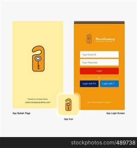 Company Key tag Splash Screen and Login Page design with Logo template. Mobile Online Business Template