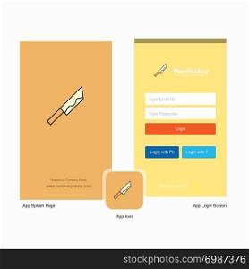 Company Knife Splash Screen and Login Page design with Logo template. Mobile Online Business Template