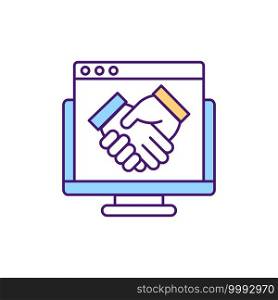 Company leaders agreement RGB color icon. Contract management for improving sales. Creating rules and laws. Talking about way of providing products and services. Isolated vector illustration. Company leaders agreement RGB color icon