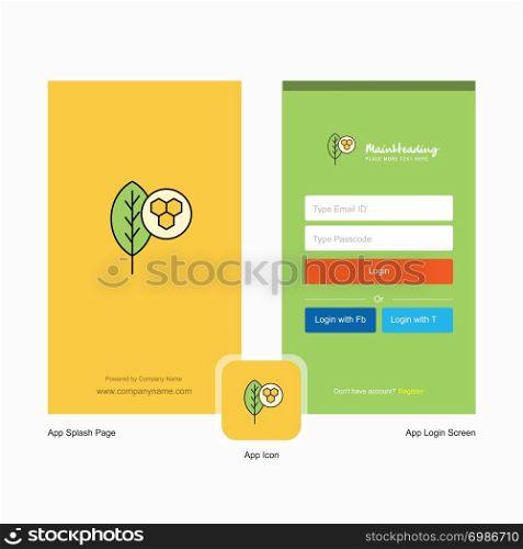 Company Leaf Splash Screen and Login Page design with Logo template. Mobile Online Business Template