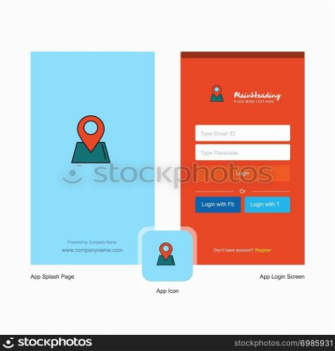 Company Location Splash Screen and Login Page design with Logo template. Mobile Online Business Template