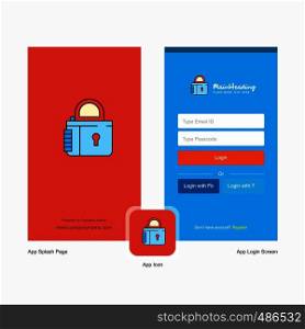 Company Lock Splash Screen and Login Page design with Logo template. Mobile Online Business Template