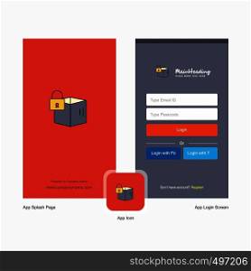 Company Locked box Splash Screen and Login Page design with Logo template. Mobile Online Business Template