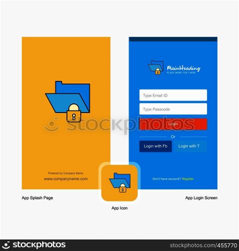 Company Locked folder Splash Screen and Login Page design with Logo template. Mobile Online Business Template