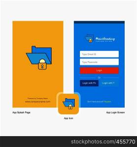 Company Locked folder Splash Screen and Login Page design with Logo template. Mobile Online Business Template