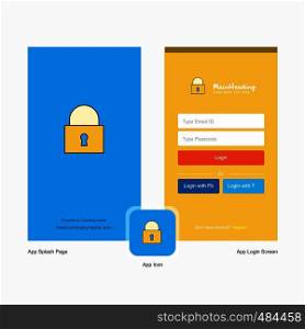Company Locked Splash Screen and Login Page design with Logo template. Mobile Online Business Template