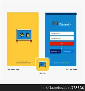 Company Locker Splash Screen and Login Page design with Logo template. Mobile Online Business Template