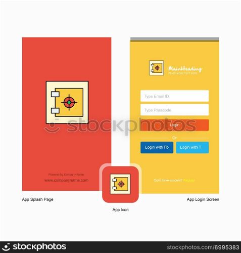 Company Locker Splash Screen and Login Page design with Logo template. Mobile Online Business Template