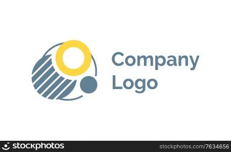 Company logo, circle and round shape with stripes, creative idea for label, presentation of brand, emblem decoration, logotype card, technology. Vector illustration in flat cartoon style. Creative Idea for Company Label, Logotype Vector