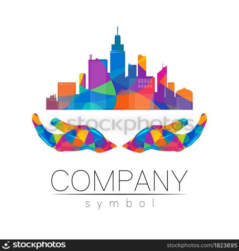 Company Logo Vector City Town Icon for Branding Real Estate Symbol Building and Apartment Rent Concept Sign with human hand Isolated. Company Logo Vector City Town Icon for Branding Real Estate Symbol Building and Apartment Rent Concept Sign with human hand