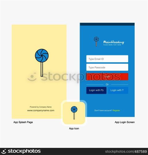 Company Lollypop Splash Screen and Login Page design with Logo template. Mobile Online Business Template