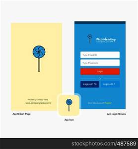 Company Lollypop Splash Screen and Login Page design with Logo template. Mobile Online Business Template