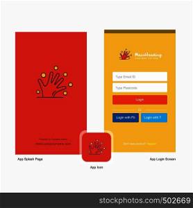 Company Magical hands Splash Screen and Login Page design with Logo template. Mobile Online Business Template