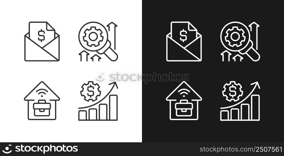 Company management structure pixel perfect linear icons set for dark, light mode. Thin line symbols for night, day theme. Isolated illustrations. Editable stroke. Montserrat Bold, Light fonts used. Company management structure pixel perfect linear icons set for dark, light mode