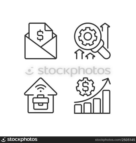 Company management structure pixel perfect linear icons set. Remote job. Customizable thin line symbols. Isolated vector outline illustrations. Editable stroke. Montserrat Bold, Light fonts used. Company management structure pixel perfect linear icons set