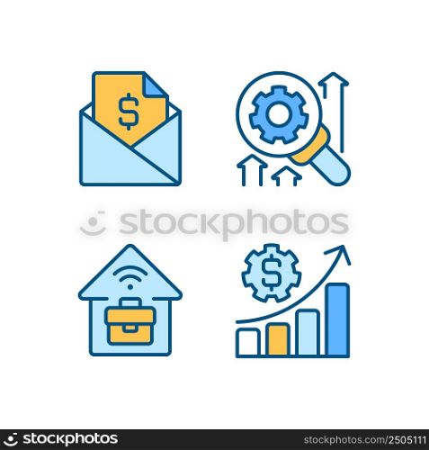 Company management structure pixel perfect RGB color icons set. Remote job. Isolated vector illustrations. Simple filled line drawings collection. Editable stroke. Montserrat Bold, Light fonts used. Company management structure pixel perfect RGB color icons set