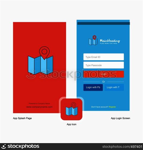 Company Map Splash Screen and Login Page design with Logo template. Mobile Online Business Template