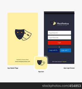 Company Masks Splash Screen and Login Page design with Logo template. Mobile Online Business Template