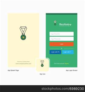 Company Medal Splash Screen and Login Page design with Logo template. Mobile Online Business Template