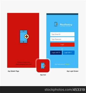 Company Medical app Splash Screen and Login Page design with Logo template. Mobile Online Business Template