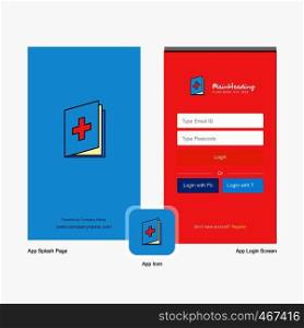 Company Medical book Splash Screen and Login Page design with Logo template. Mobile Online Business Template