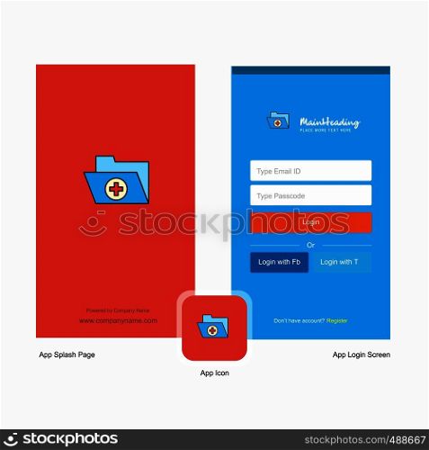 Company Medical folder Splash Screen and Login Page design with Logo template. Mobile Online Business Template