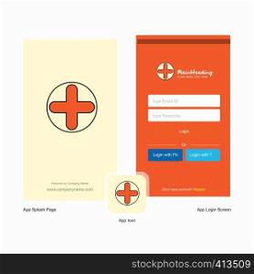 Company Medical Splash Screen and Login Page design with Logo template. Mobile Online Business Template