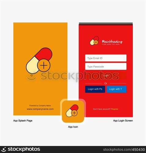 Company Medicine Splash Screen and Login Page design with Logo template. Mobile Online Business Template