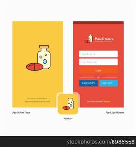 Company Medicine Splash Screen and Login Page design with Logo template. Mobile Online Business Template