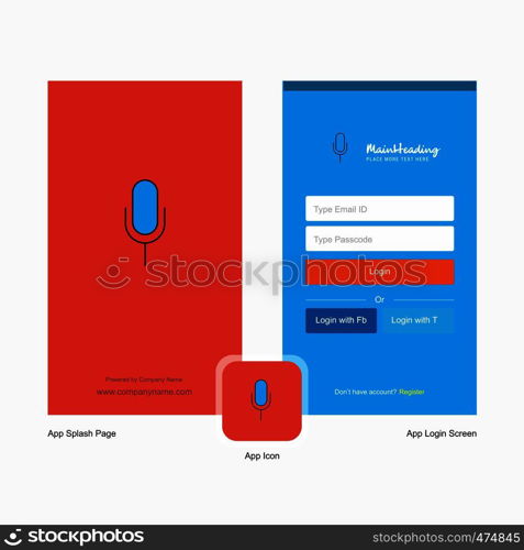 Company Microphone Splash Screen and Login Page design with Logo template. Mobile Online Business Template