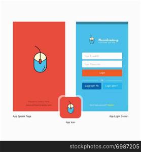 Company Mouse Splash Screen and Login Page design with Logo template. Mobile Online Business Template