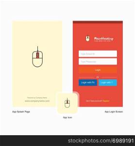 Company Mouse Splash Screen and Login Page design with Logo template. Mobile Online Business Template