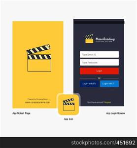 Company Movie clip Splash Screen and Login Page design with Logo template. Mobile Online Business Template