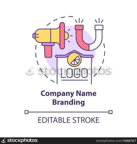 Company name branding concept icon. Business planning and marketing strategy. Brand identity abstract idea thin line illustration. Vector isolated outline color drawing. Editable stroke. Company name branding concept icon