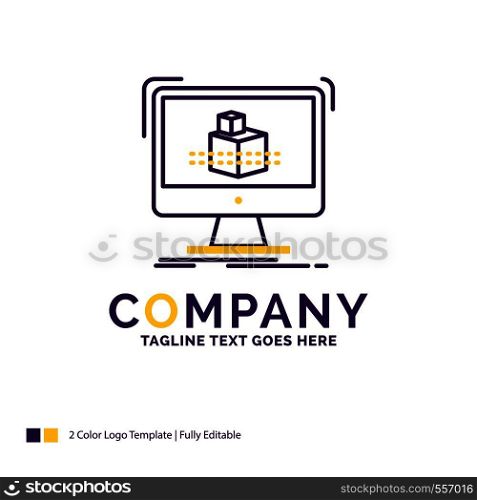 Company Name Logo Design For 3d, cube, dimensional, modelling, sketch. Purple and yellow Brand Name Design with place for Tagline. Creative Logo template for Small and Large Business.