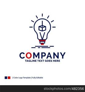 Company Name Logo Design For 3d Cube, idea, bulb, printing, box. Blue and red Brand Name Design with place for Tagline. Abstract Creative Logo template for Small and Large Business.