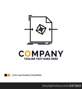 Company Name Logo Design For 3d, document, file, object, processing. Purple and yellow Brand Name Design with place for Tagline. Creative Logo template for Small and Large Business.