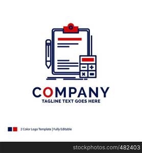Company Name Logo Design For Accounting, banking, calculator, finance, Audit. Blue and red Brand Name Design with place for Tagline. Abstract Creative Logo template for Small and Large Business.