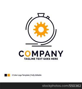 Company Name Logo Design For Action, fast, performance, process, speed. Purple and yellow Brand Name Design with place for Tagline. Creative Logo template for Small and Large Business.