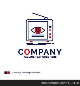 Company Name Logo Design For Ad, broadcast, marketing, television, tv. Blue and red Brand Name Design with place for Tagline. Abstract Creative Logo template for Small and Large Business.