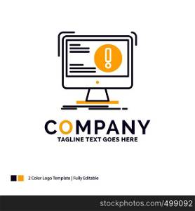 Company Name Logo Design For Alert, antivirus, attack, computer, virus. Purple and yellow Brand Name Design with place for Tagline. Creative Logo template for Small and Large Business.