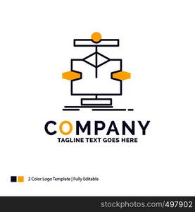 Company Name Logo Design For Algorithm, chart, data, diagram, flow. Purple and yellow Brand Name Design with place for Tagline. Creative Logo template for Small and Large Business.