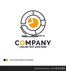 Company Name Logo Design For Analysis, analytics, business, diagram, pie chart. Purple and yellow Brand Name Design with place for Tagline. Creative Logo template for Small and Large Business.